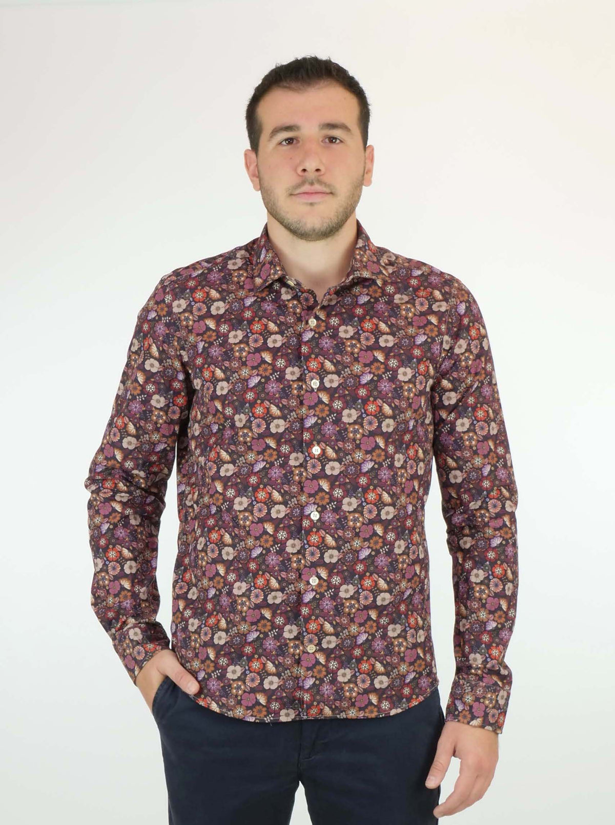 Camicia ROSSO MALASPINO Dirck 00 Washed - 40 Viola/Fiori - Sergio Fabbri