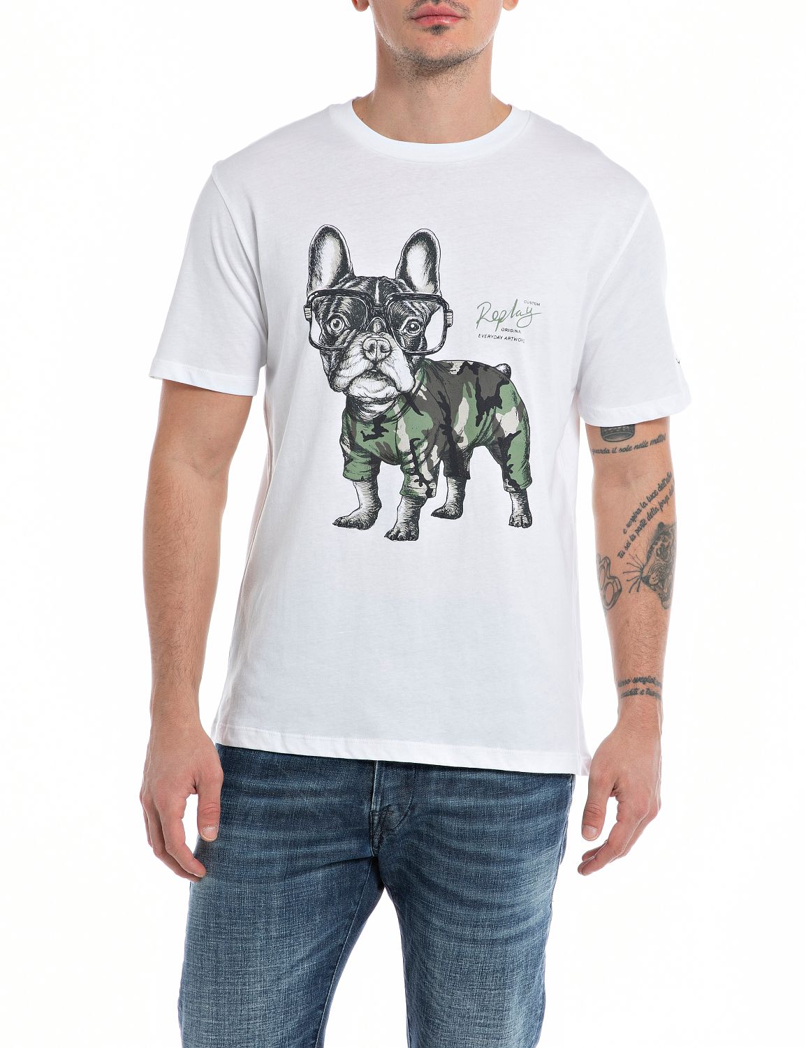 T-shirt Stampa Bulldog REPLAY M6677. 000.2660. 001 - Bianco